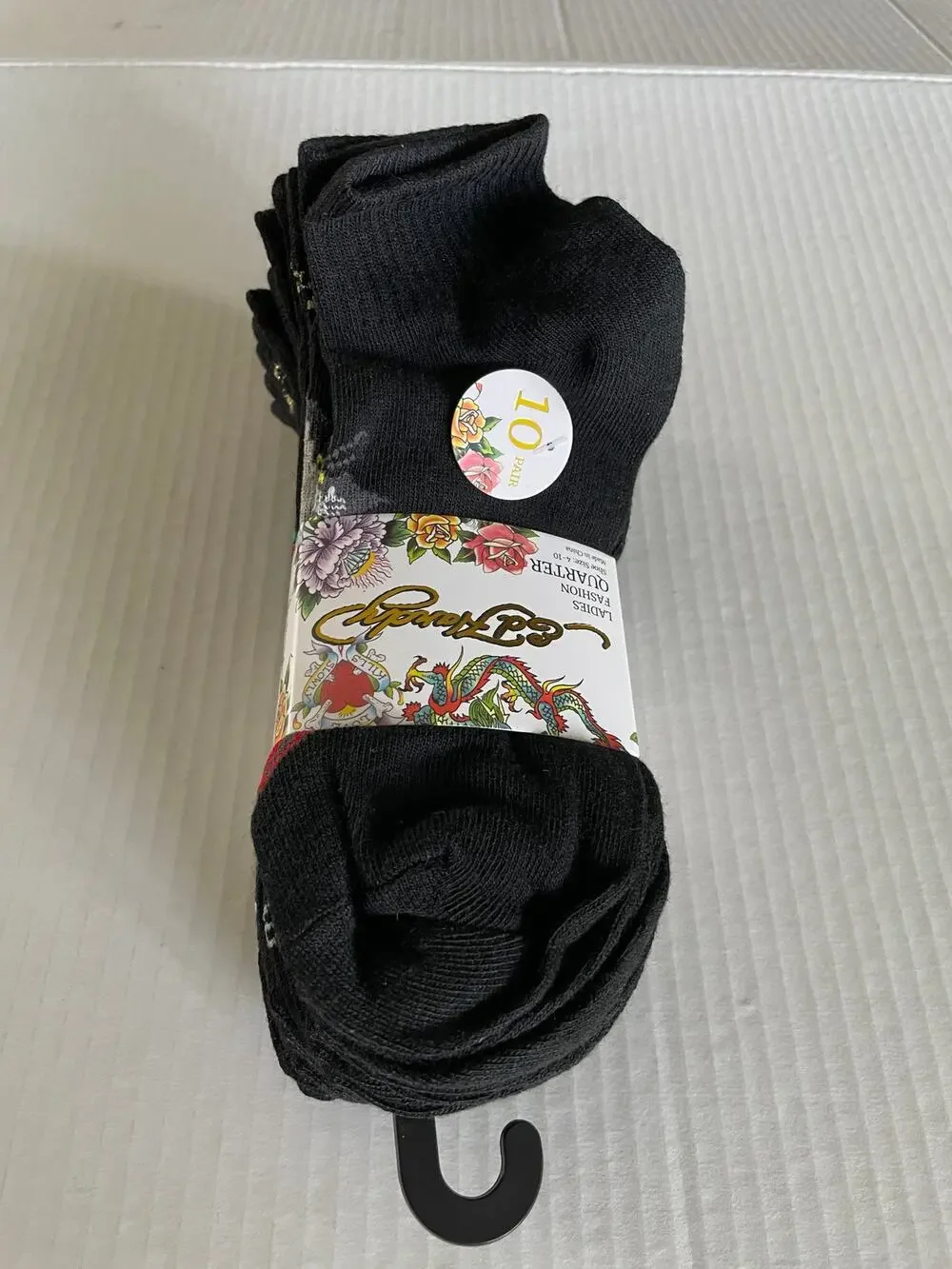 ED HARDY WOMENS 10 PAIR BLACK ANKLE SOCKS LIGHTWEIGHT NEW